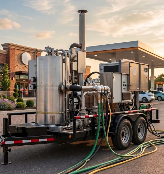 EE&G MDPE trailer-mounted treatment system deployed at a gas station site